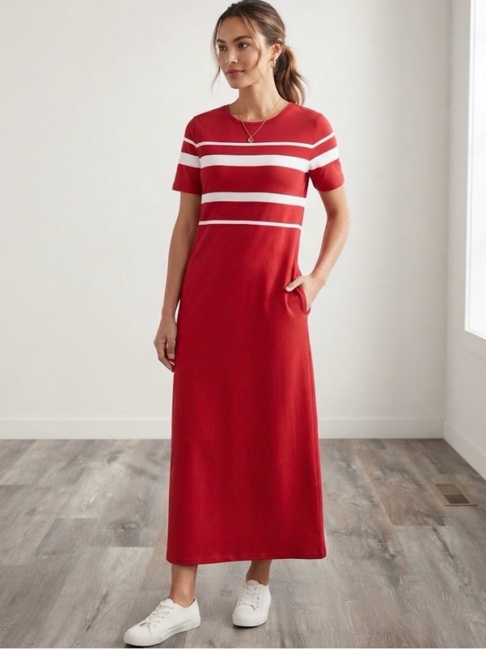 Coldwater Creek red and white striped knit maxi dress MP